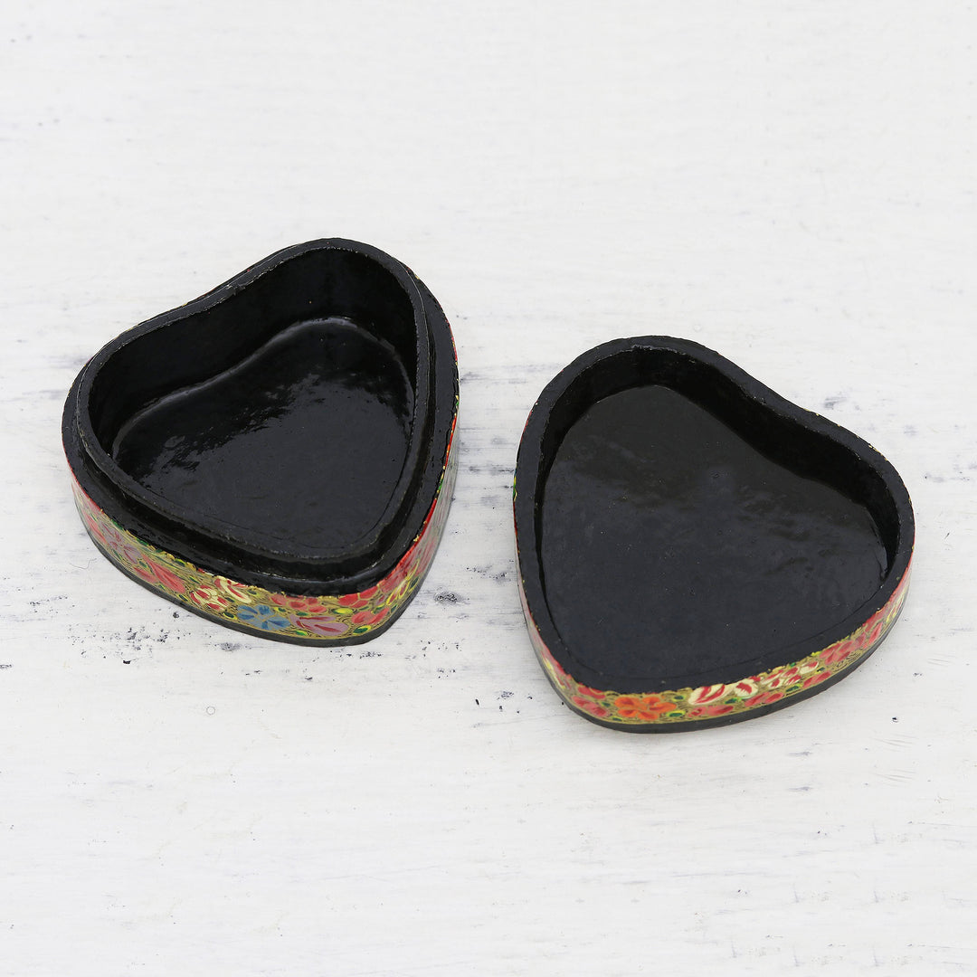 Hand-Painted Floral and Metallic Gold Heart Decorative Box - Love of Flowers