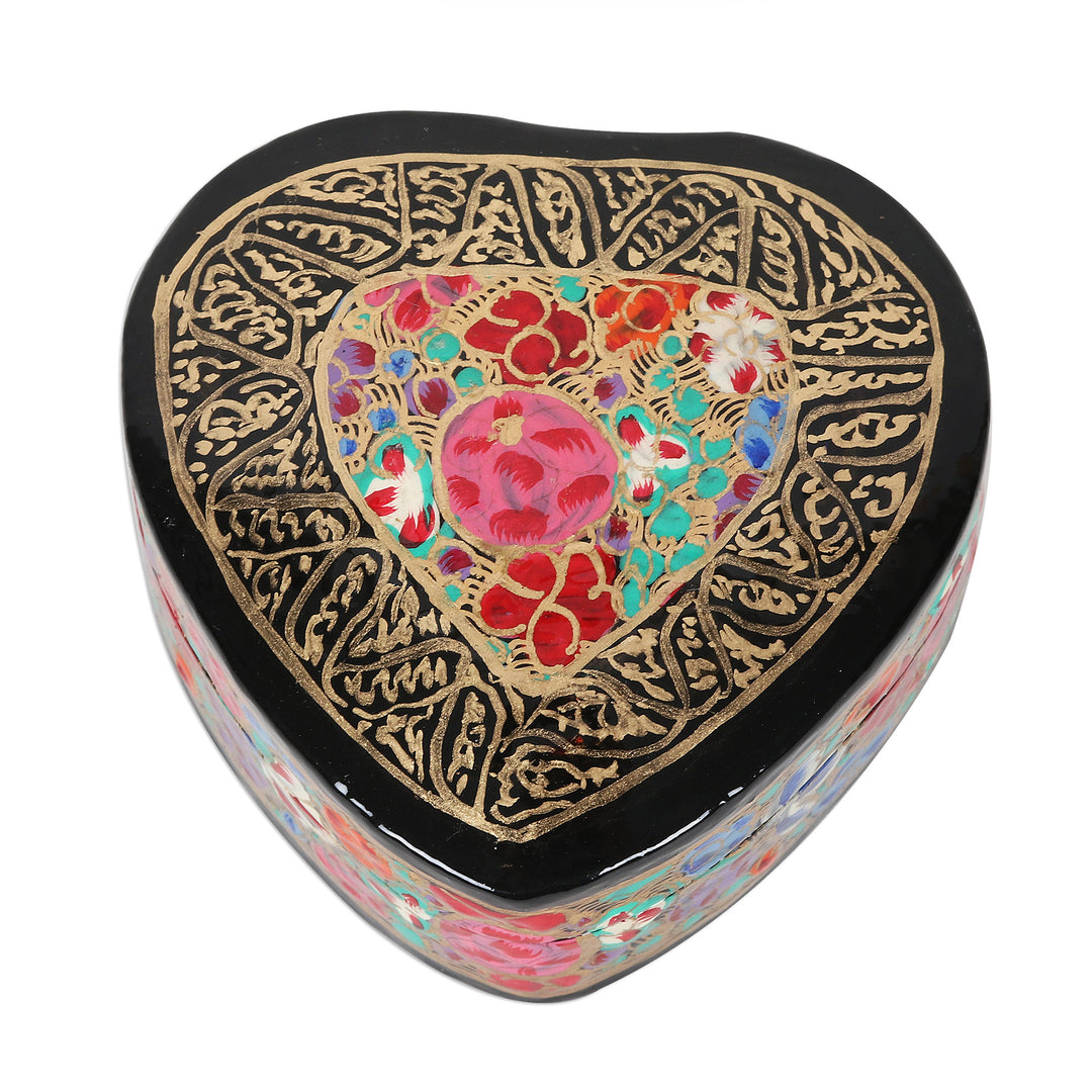 Hand-Painted Floral and Metallic Gold Heart Decorative Box - Love of Flowers