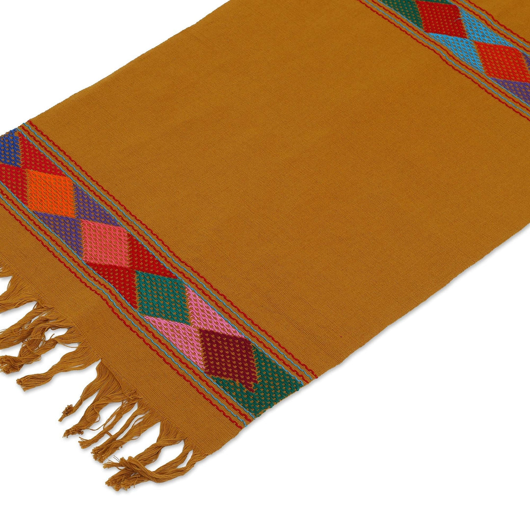 Mustard Yellow Cotton Hand Woven Diamond Motif Table Runner - Harvest Fiesta