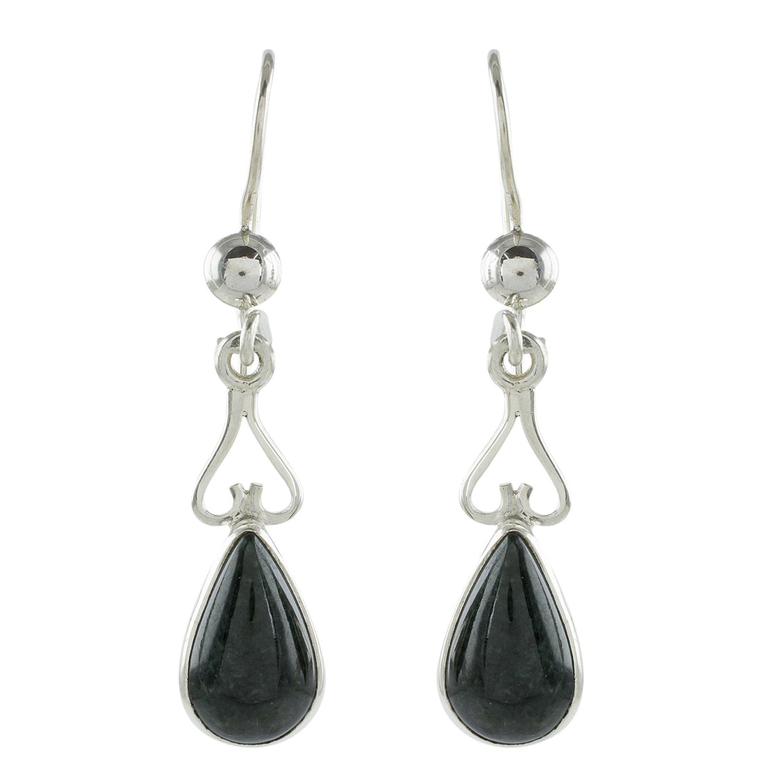Jade and Sterling Silver Dangle Earrings from Guatemala - Marvelous Drop in Dark Green
