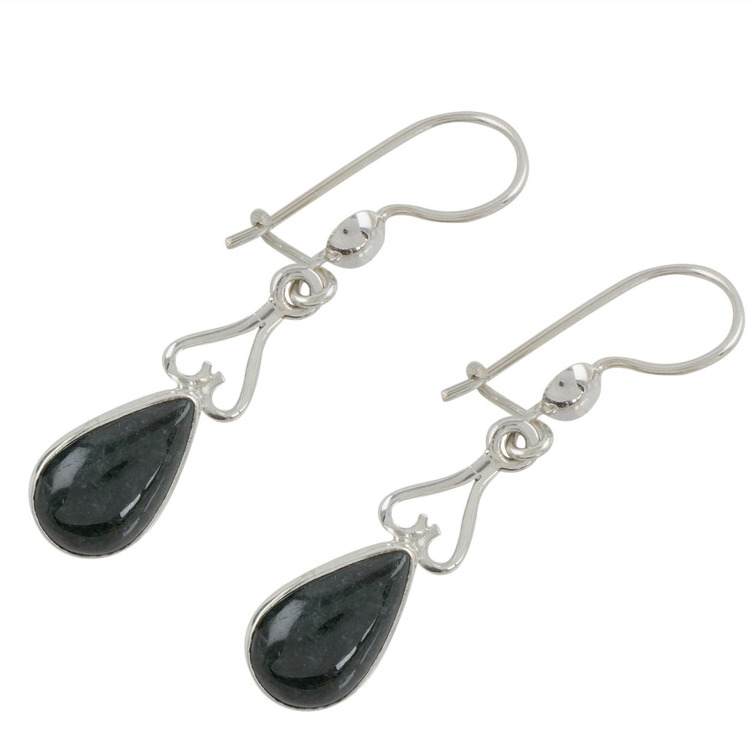 Jade and Sterling Silver Dangle Earrings from Guatemala - Marvelous Drop in Dark Green