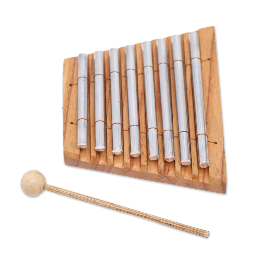 Teak Wood and Stainless Steel Xylophone from Bali - Chiming Symphony