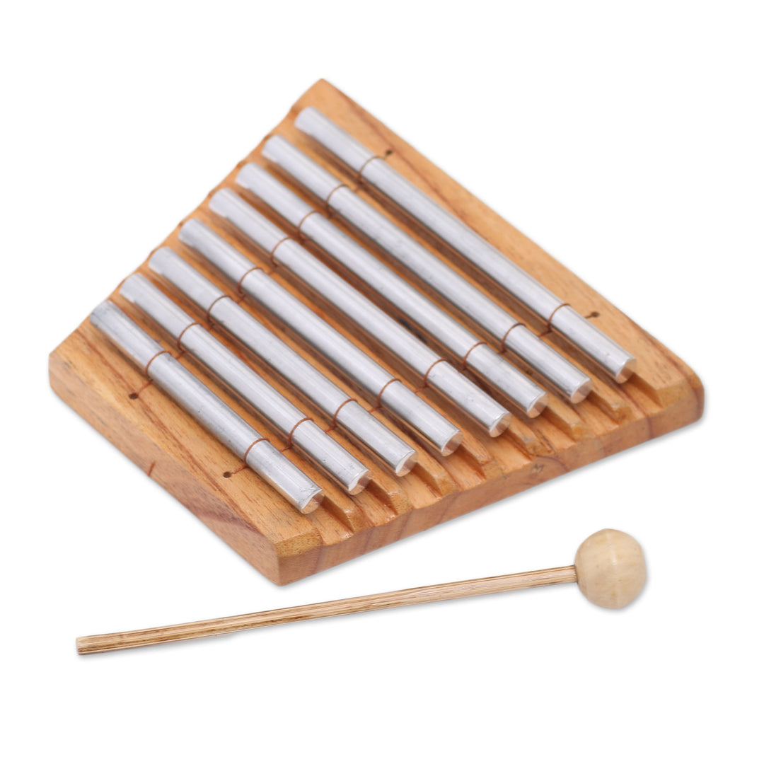 Teak Wood and Stainless Steel Xylophone from Bali - Chiming Symphony