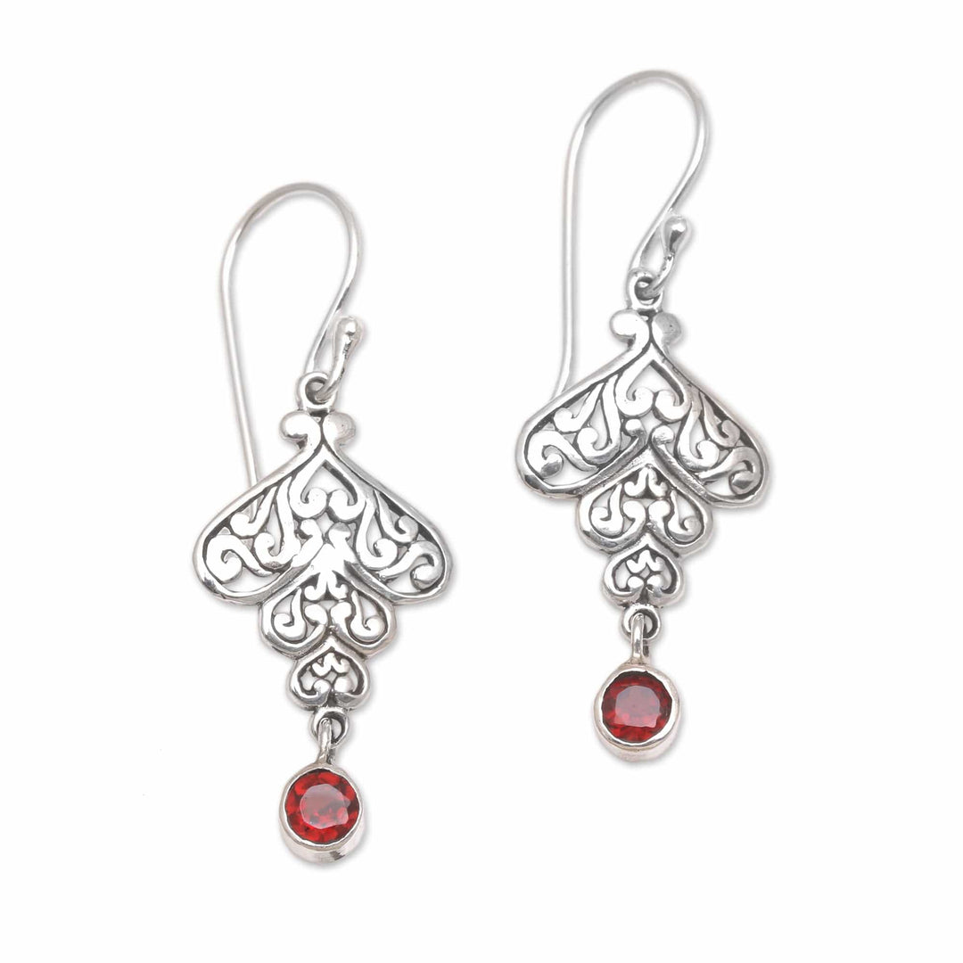 Sterling Silver Tumbling Heart Garnet Dangle Earrings - Tumbling Hearts