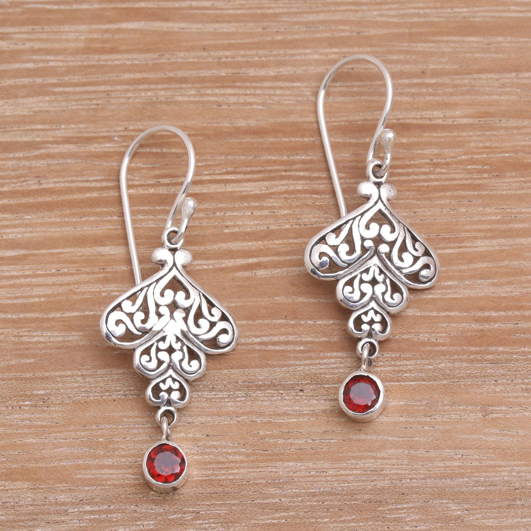 Sterling Silver Tumbling Heart Garnet Dangle Earrings - Tumbling Hearts