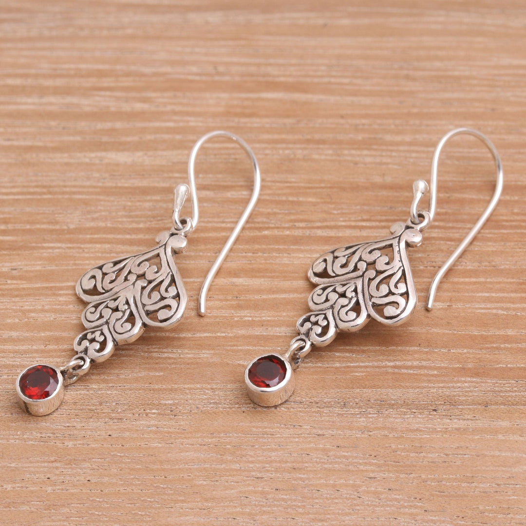 Sterling Silver Tumbling Heart Garnet Dangle Earrings - Tumbling Hearts