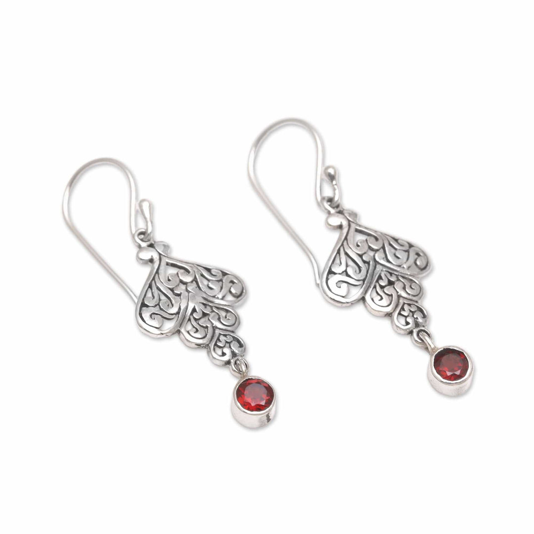 Sterling Silver Tumbling Heart Garnet Dangle Earrings - Tumbling Hearts