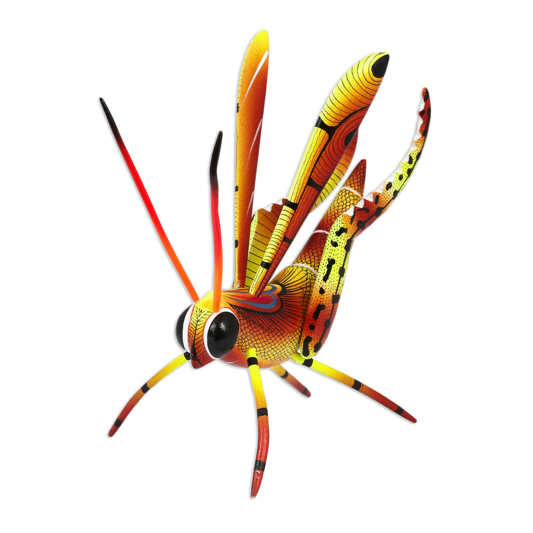 Handcrafted Copal Wood Cricket Alebrije from Mexico - Chirping Cricket