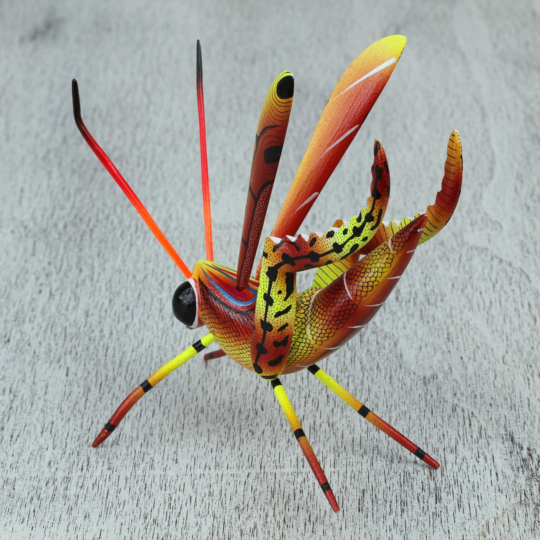 Handcrafted Copal Wood Cricket Alebrije from Mexico - Chirping Cricket