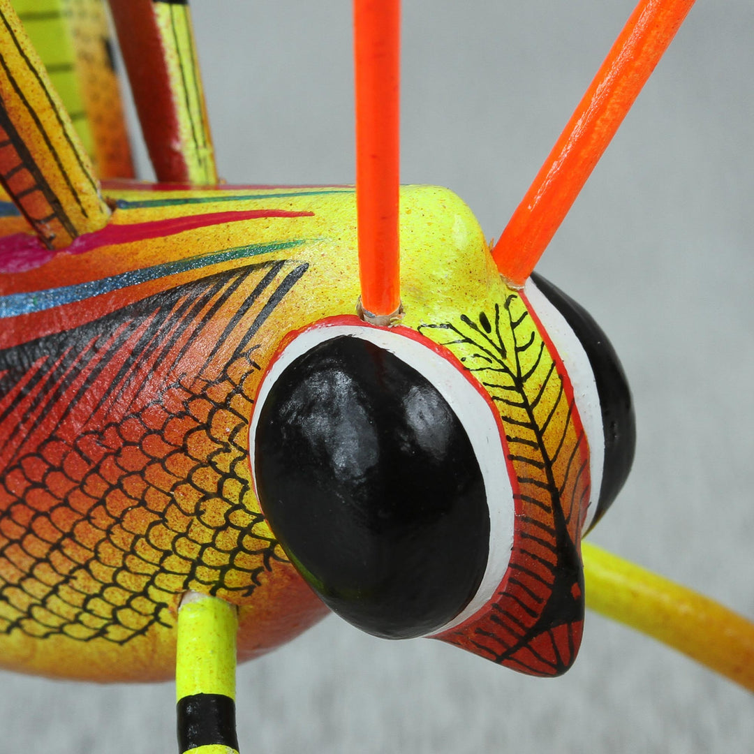 Handcrafted Copal Wood Cricket Alebrije from Mexico - Chirping Cricket