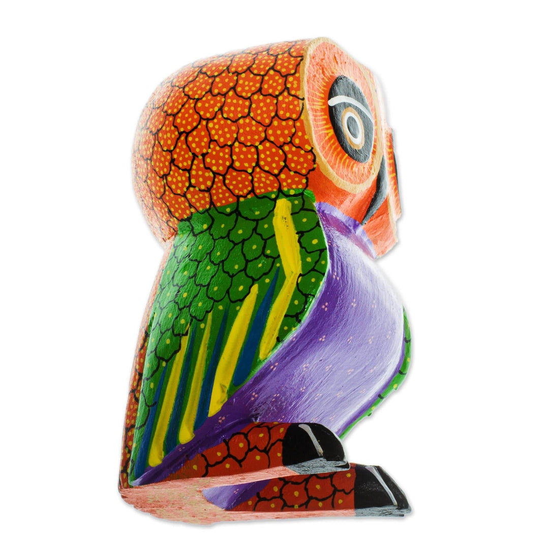 Mexican Hand Painted Copal Wood Owl Alebrije Sculpture - Nocturnal Mirage