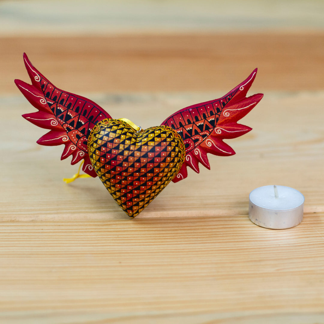 Copal Wood Heart Shaped Ornament from Mexico - Wings of the Heart