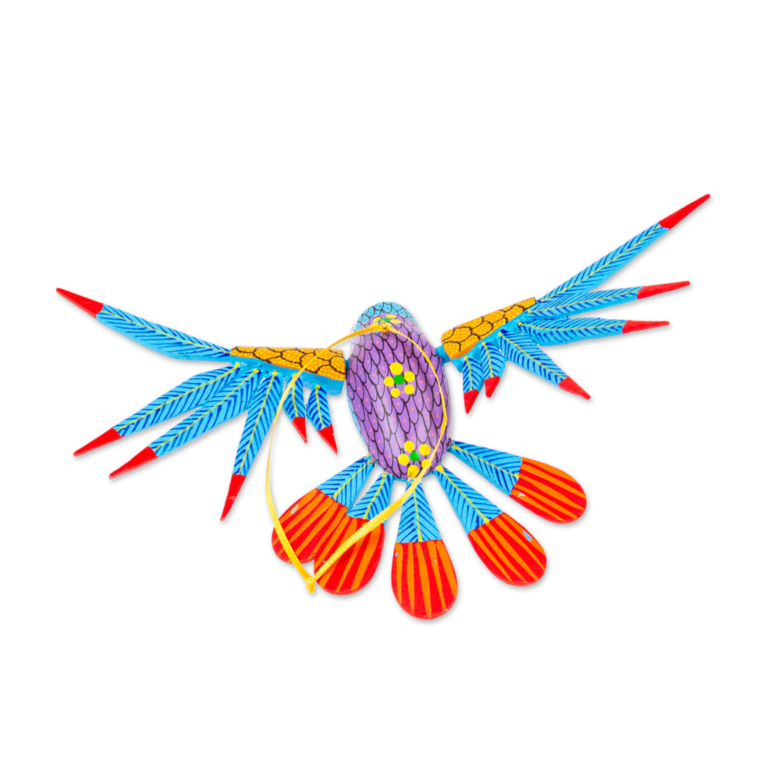 Handcrafted Copal Wood Alebrije Bird Ornament - Hummingbird Song