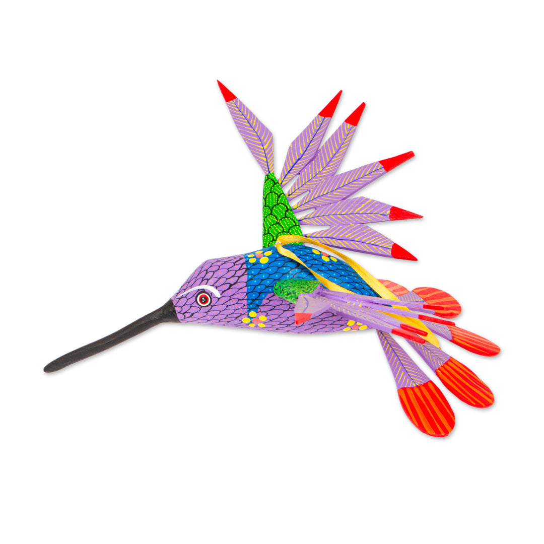 Wood Alebrije Hummingbird Ornament from Mexico - Natural Flight