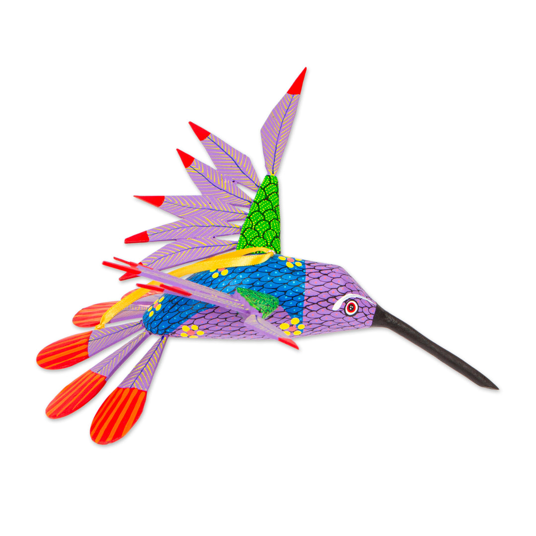 Wood Alebrije Hummingbird Ornament from Mexico - Natural Flight