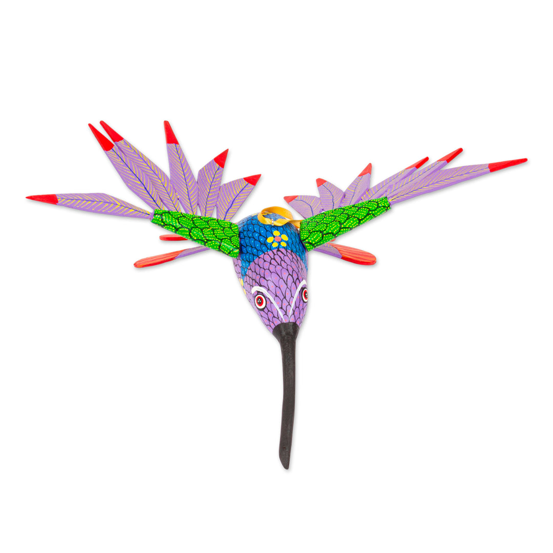 Wood Alebrije Hummingbird Ornament from Mexico - Natural Flight