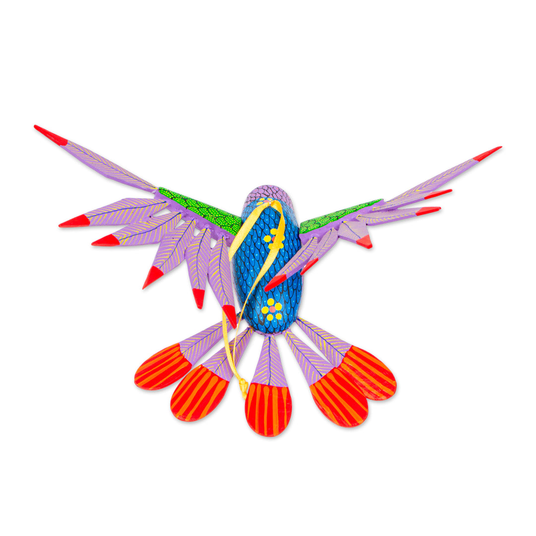 Wood Alebrije Hummingbird Ornament from Mexico - Natural Flight