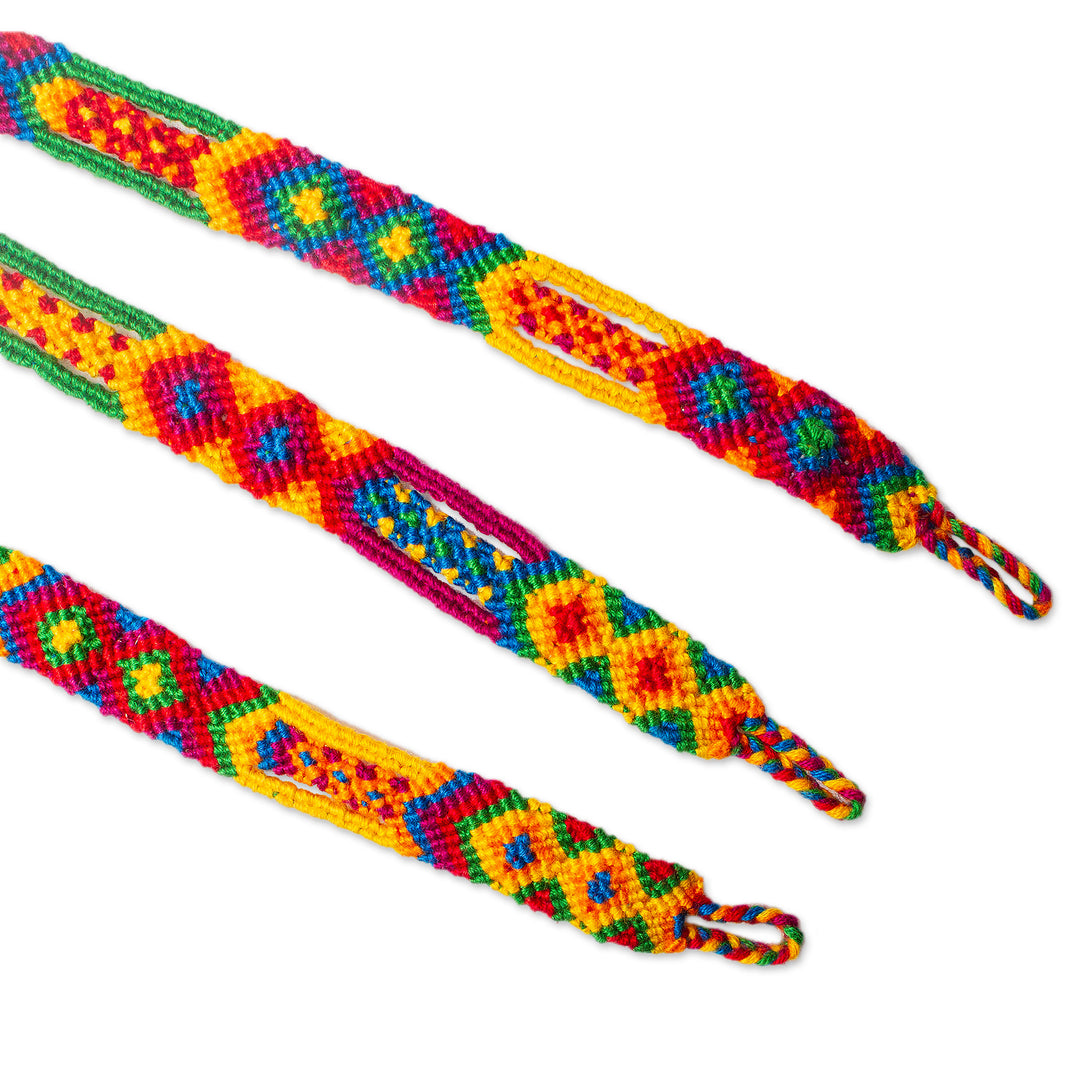Colorful Handwoven Cotton Wristband Bracelets (Set of 3) - Colorful Concoction