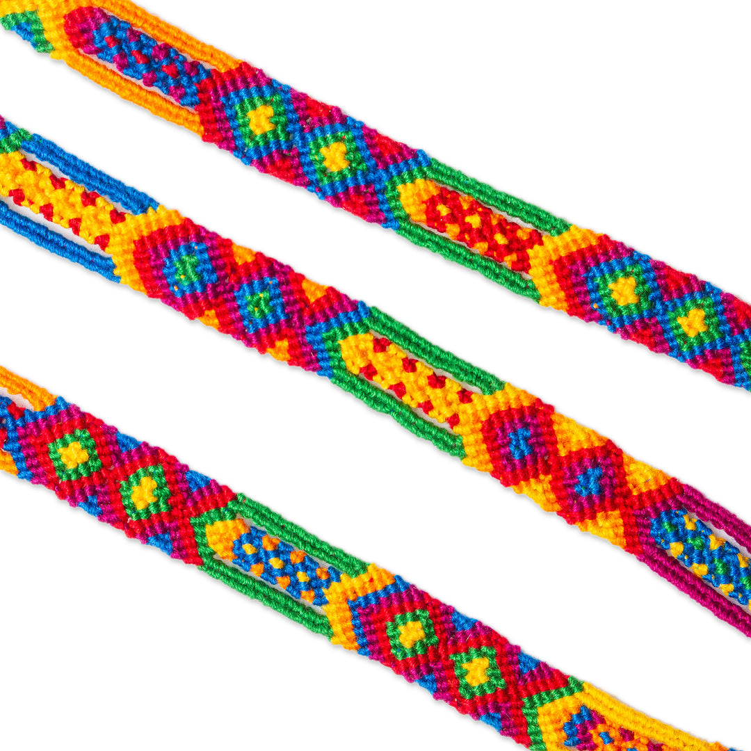 Colorful Handwoven Cotton Wristband Bracelets (Set of 3) - Colorful Concoction