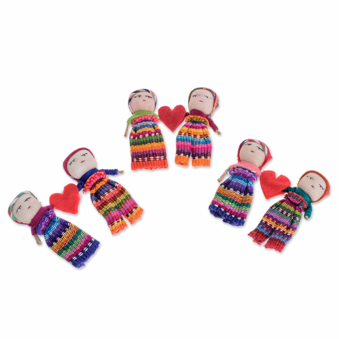 Two Guatemalan Worry Dolls with 100% Cotton Pouch - Love and Hope