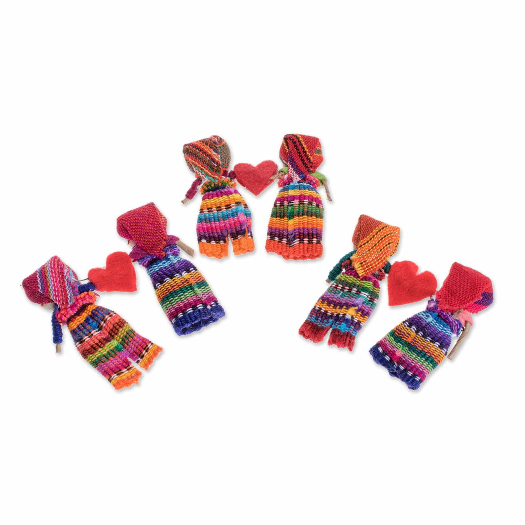 Two Guatemalan Worry Dolls with 100% Cotton Pouch - Love and Hope