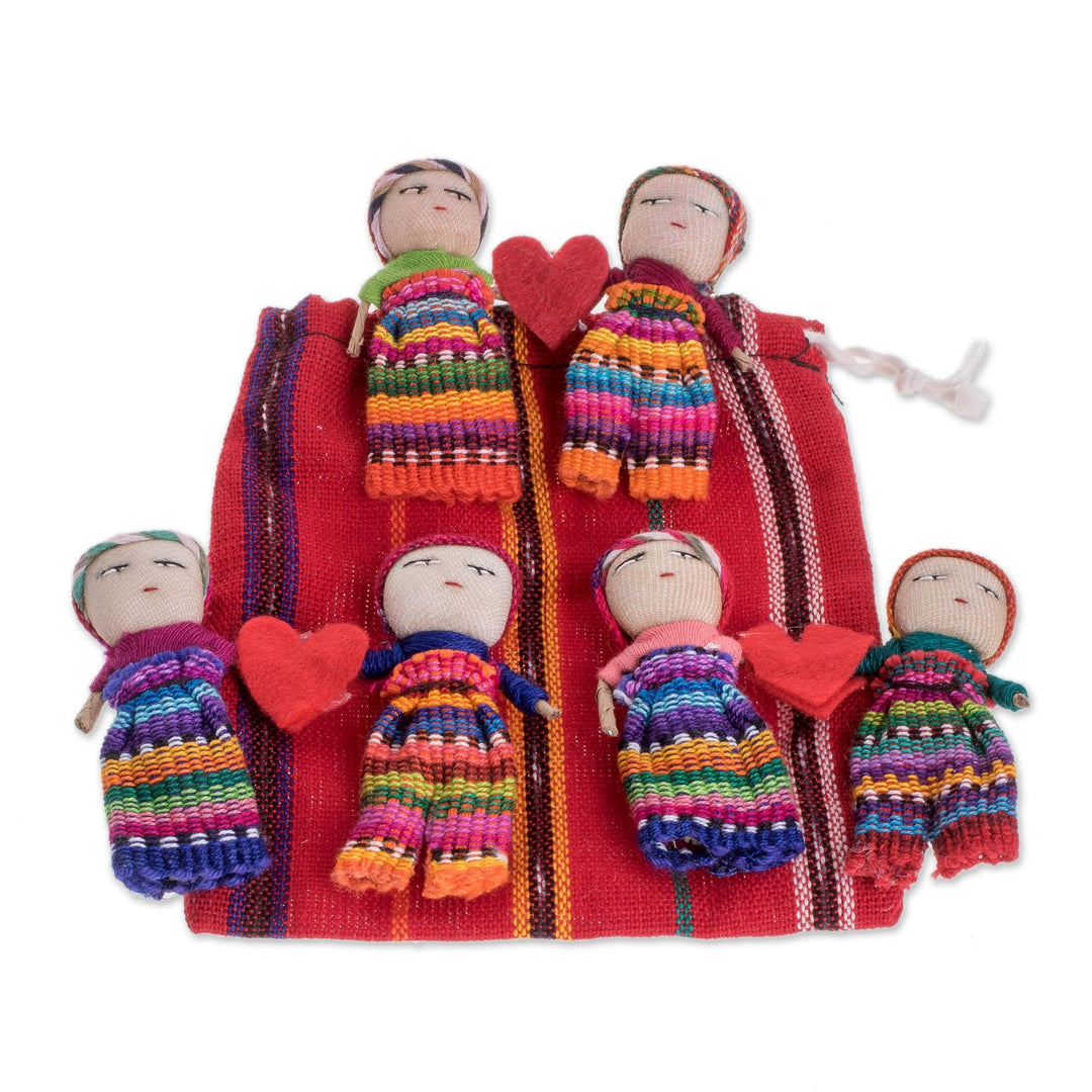 Two Guatemalan Worry Dolls with 100% Cotton Pouch - Love and Hope
