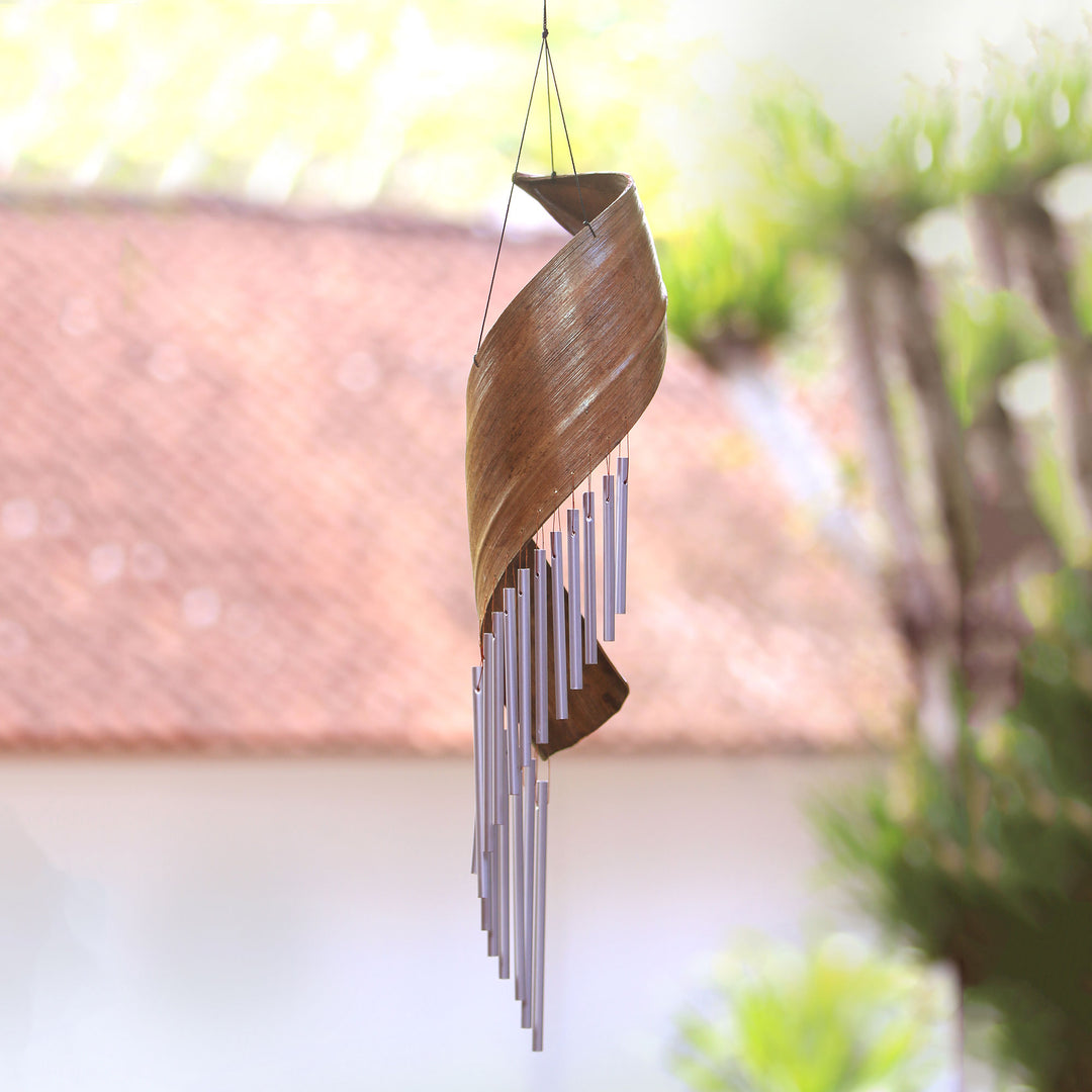 Handmade Minimalistic Coconut Tree Bark Wind Chime from Bali - Bali Serenade