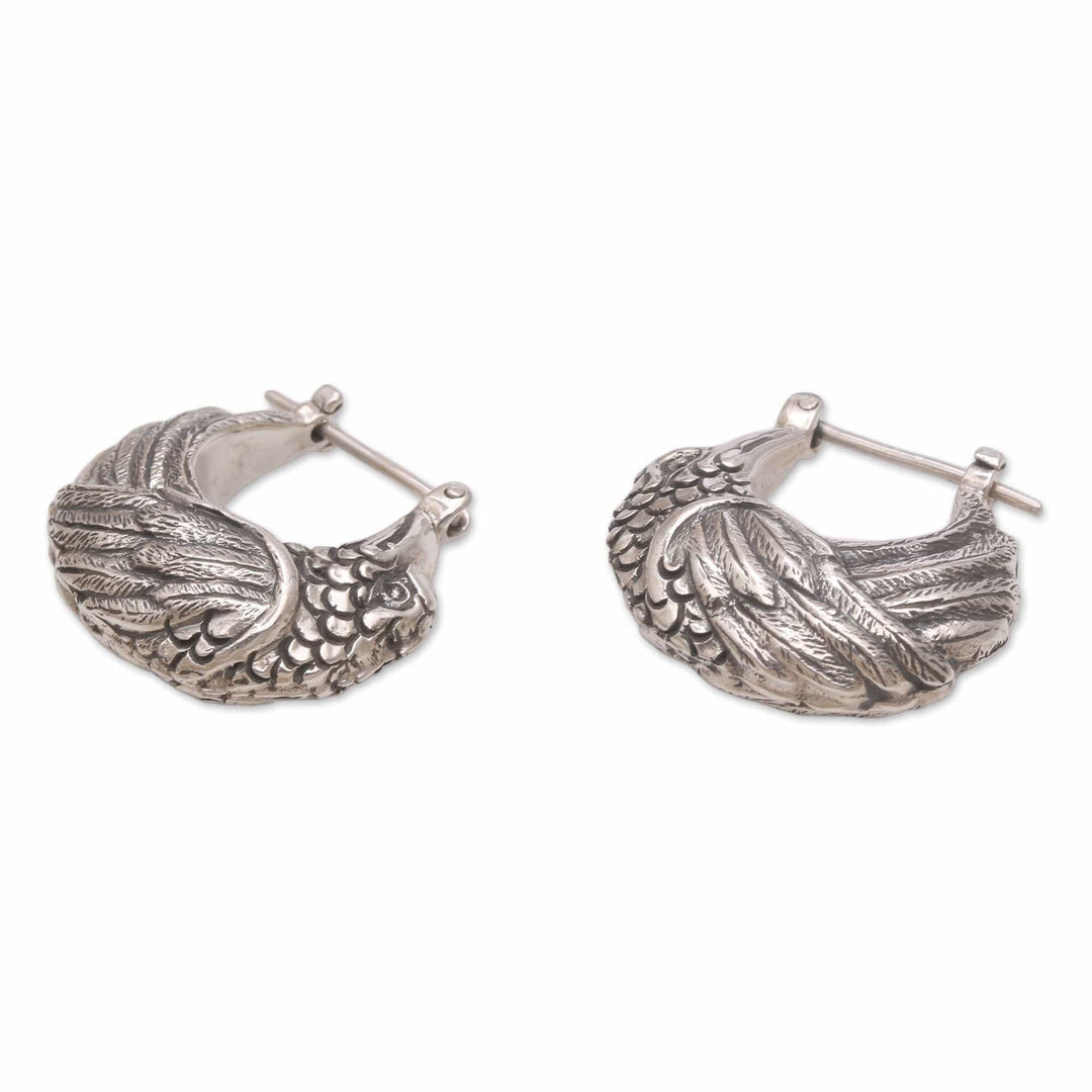 Sterling Silver Kingfisher Feathered Bird Half-Hoop Earrings - Kingfisher