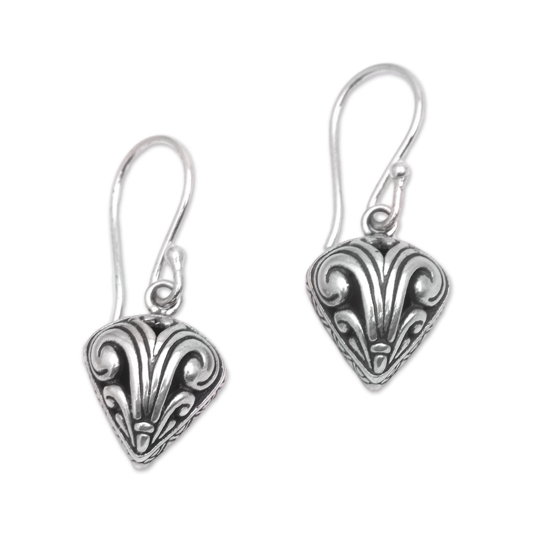 Sterling Silver Swirl Motif Dangle Earrings from Bali - Swirling Crest