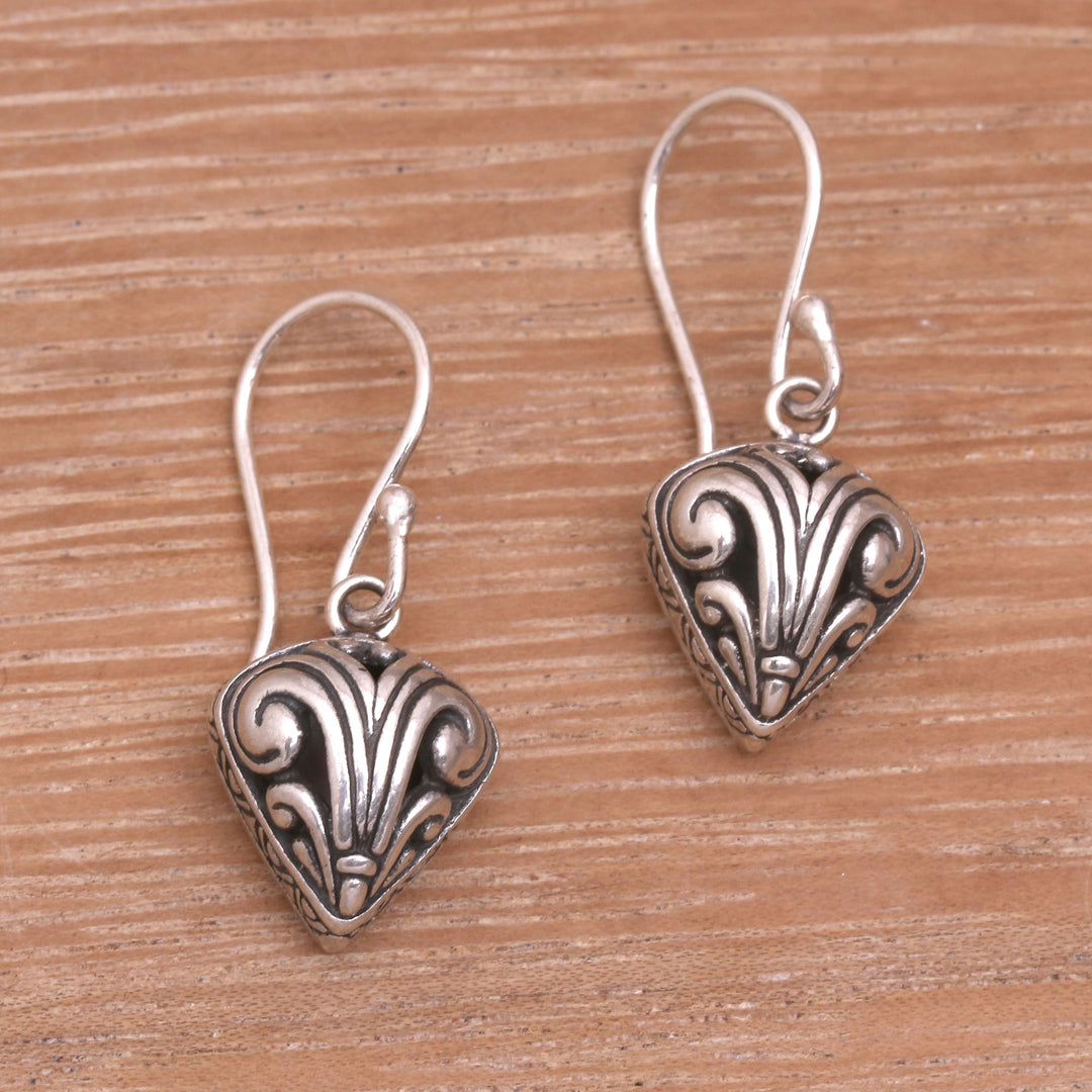 Sterling Silver Swirl Motif Dangle Earrings from Bali - Swirling Crest