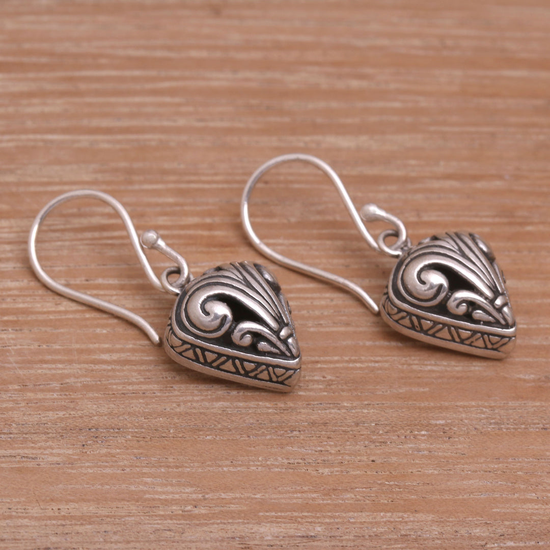 Sterling Silver Swirl Motif Dangle Earrings from Bali - Swirling Crest