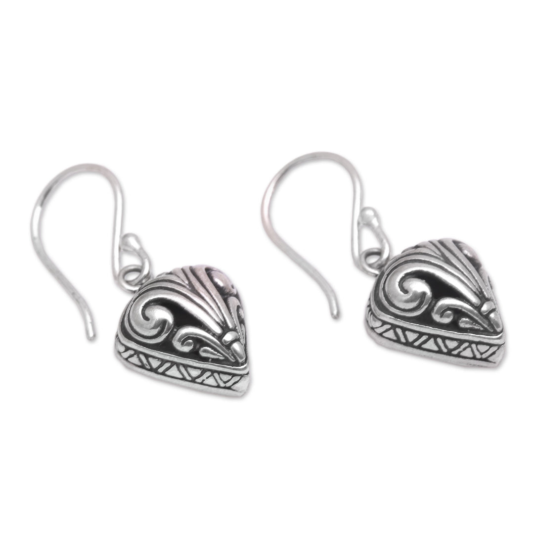 Sterling Silver Swirl Motif Dangle Earrings from Bali - Swirling Crest