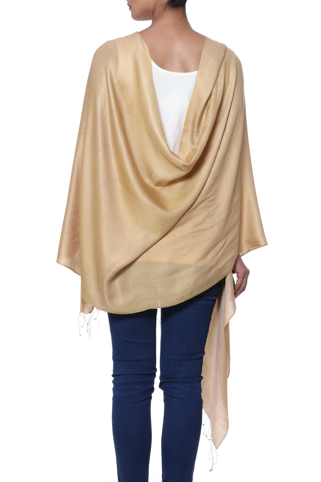 Pure Silk Shawl in Warm Golden Color from India - Golden Nights