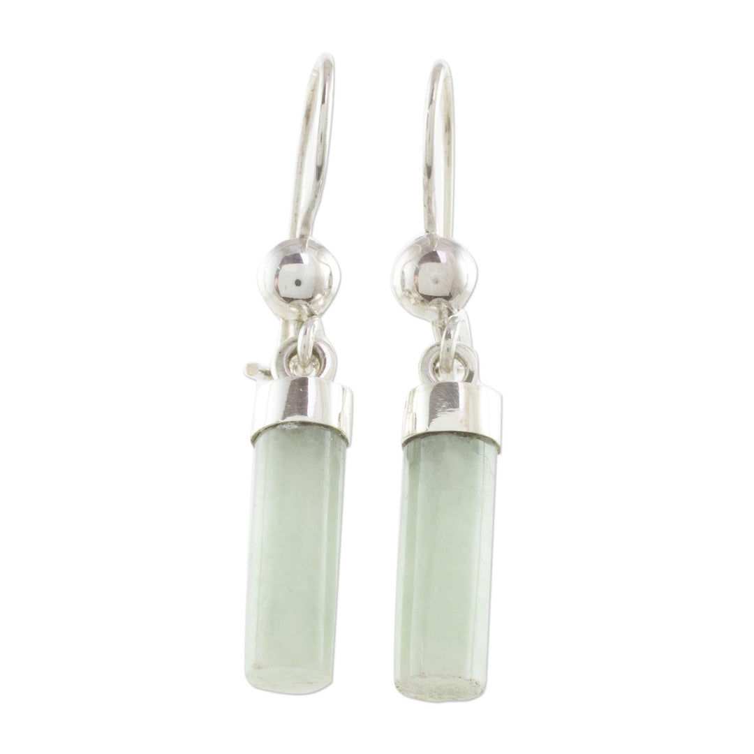 Apple Green Jade Cylindrical Dangle Earrings from Guatemala - Apple Green Mayan Pillars