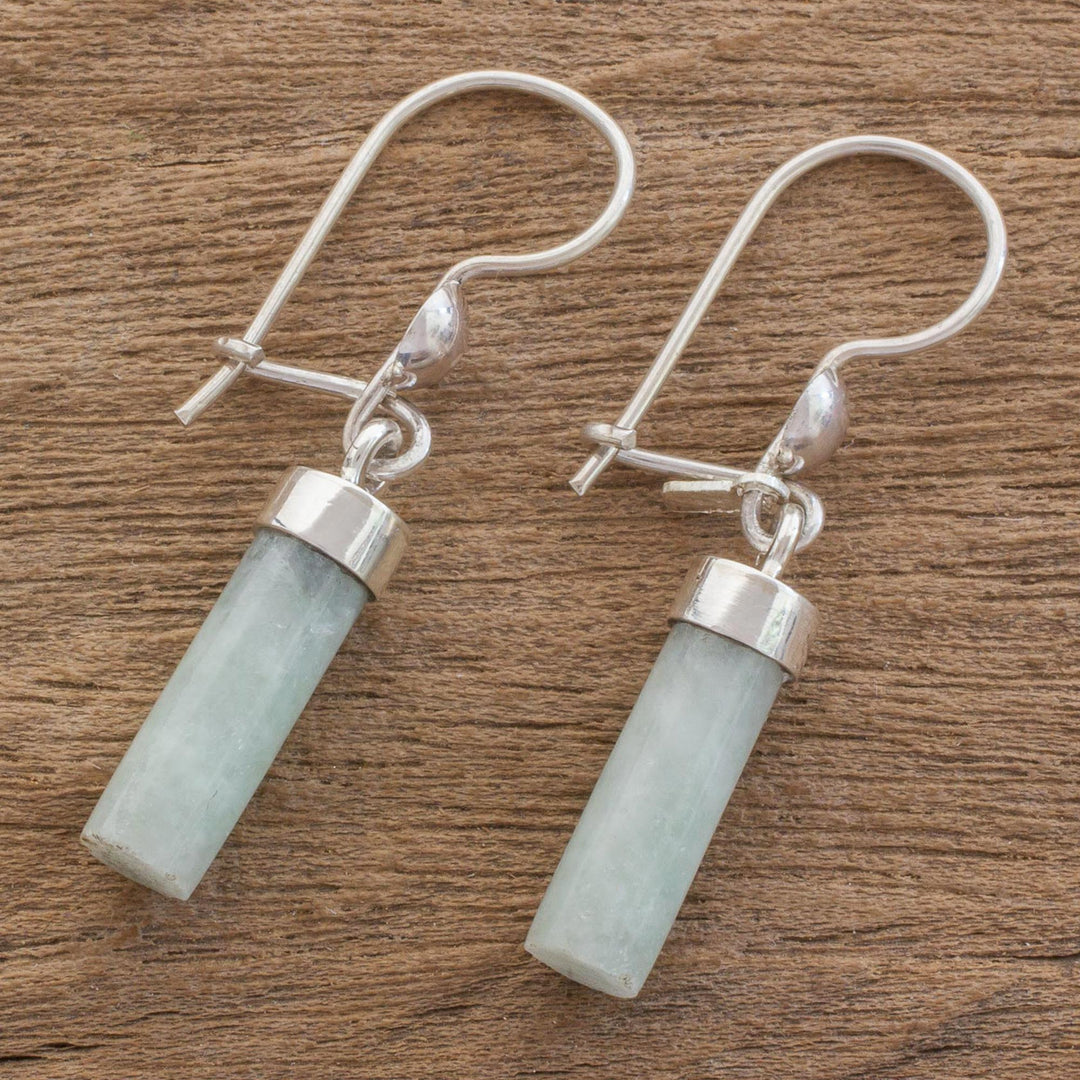 Apple Green Jade Cylindrical Dangle Earrings from Guatemala - Apple Green Mayan Pillars