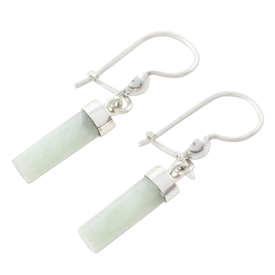 Apple Green Jade Cylindrical Dangle Earrings from Guatemala - Apple Green Mayan Pillars