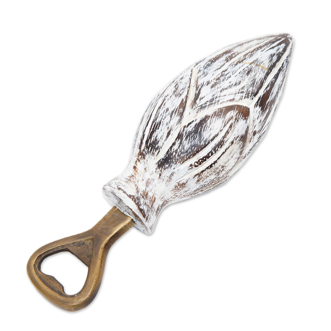 Handcrafted Wood Lotus Bottle Opener in Black and White - Young Lotus