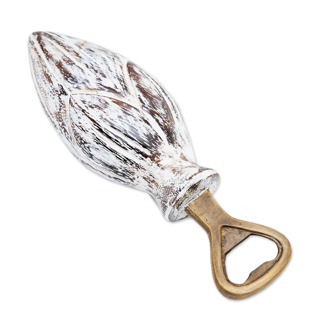 Handcrafted Wood Lotus Bottle Opener in Black and White - Young Lotus