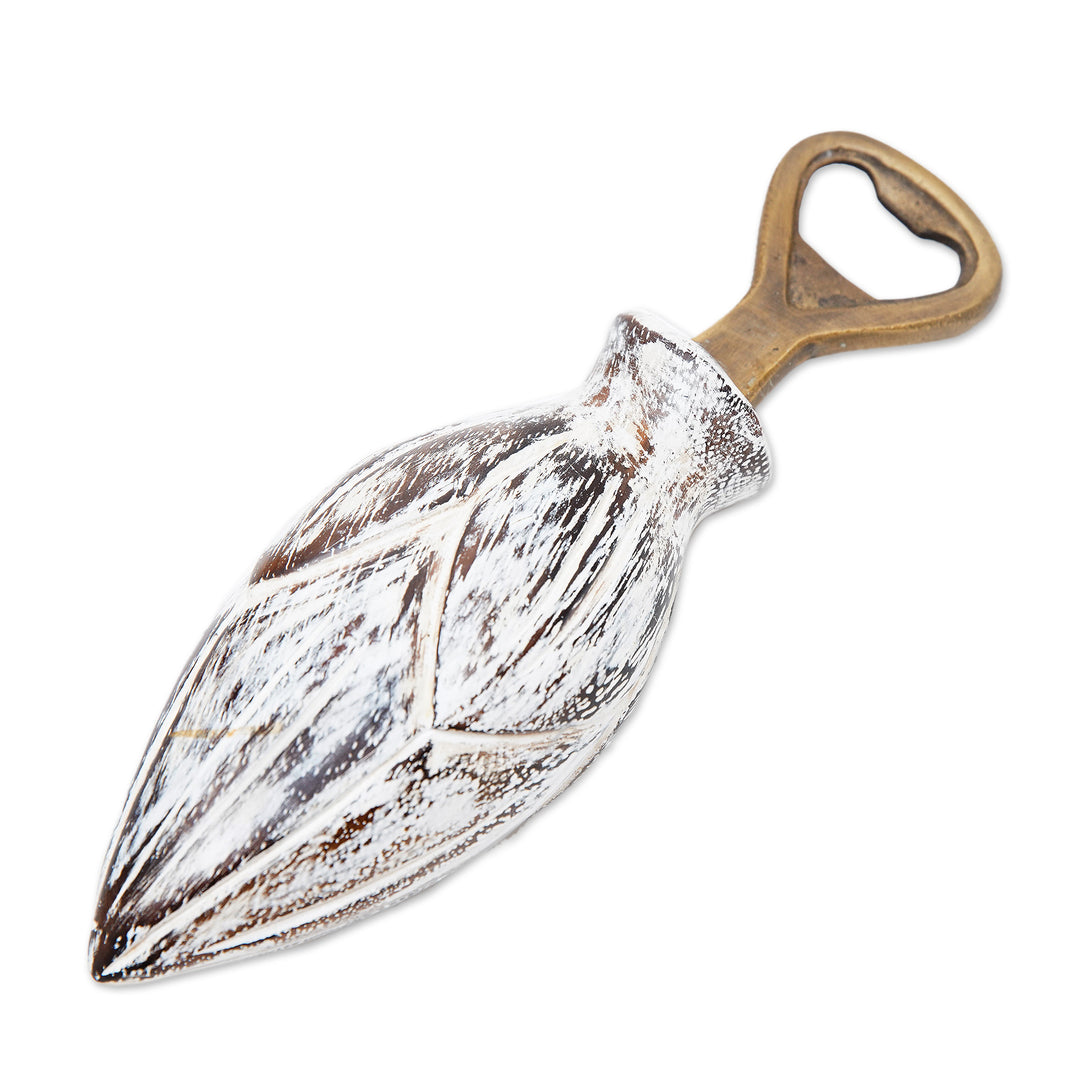 Handcrafted Wood Lotus Bottle Opener in Black and White - Young Lotus
