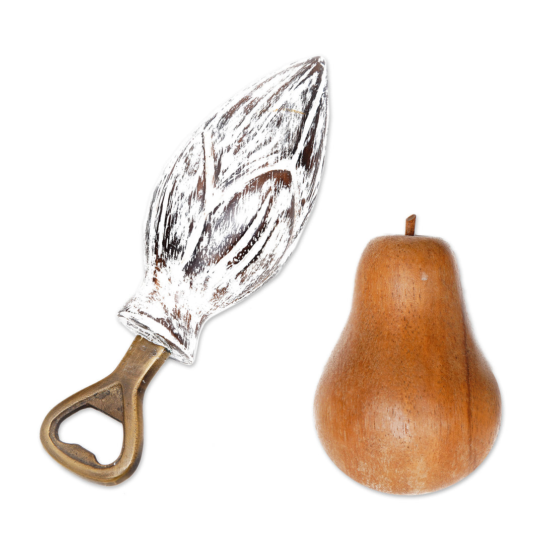 Handcrafted Wood Lotus Bottle Opener in Black and White - Young Lotus