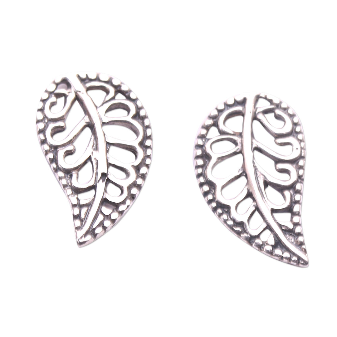 Balinese Leaf Shaped Sterling Silver Drop Earrings - Leafy Wonder