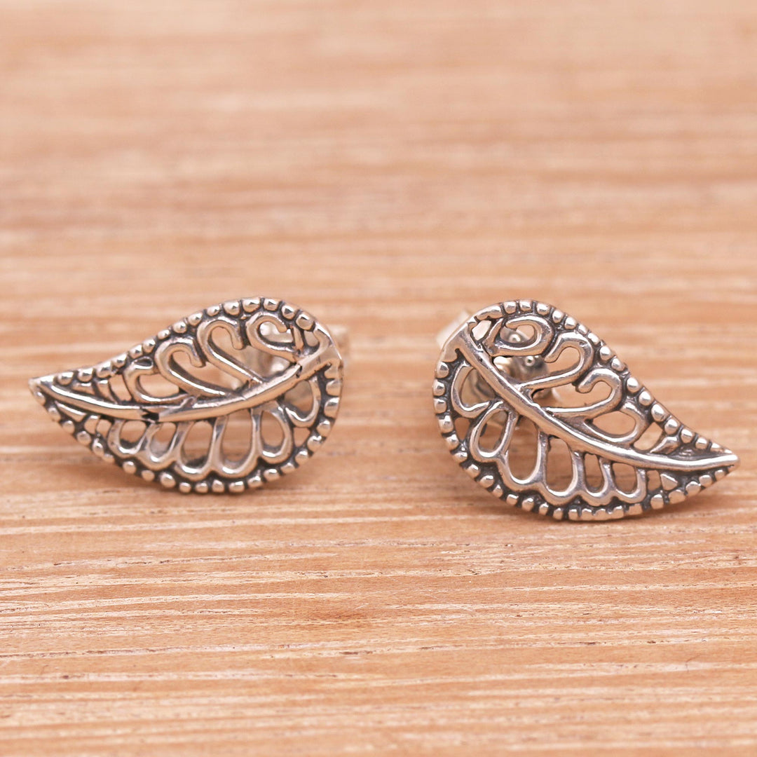 Balinese Leaf Shaped Sterling Silver Drop Earrings - Leafy Wonder