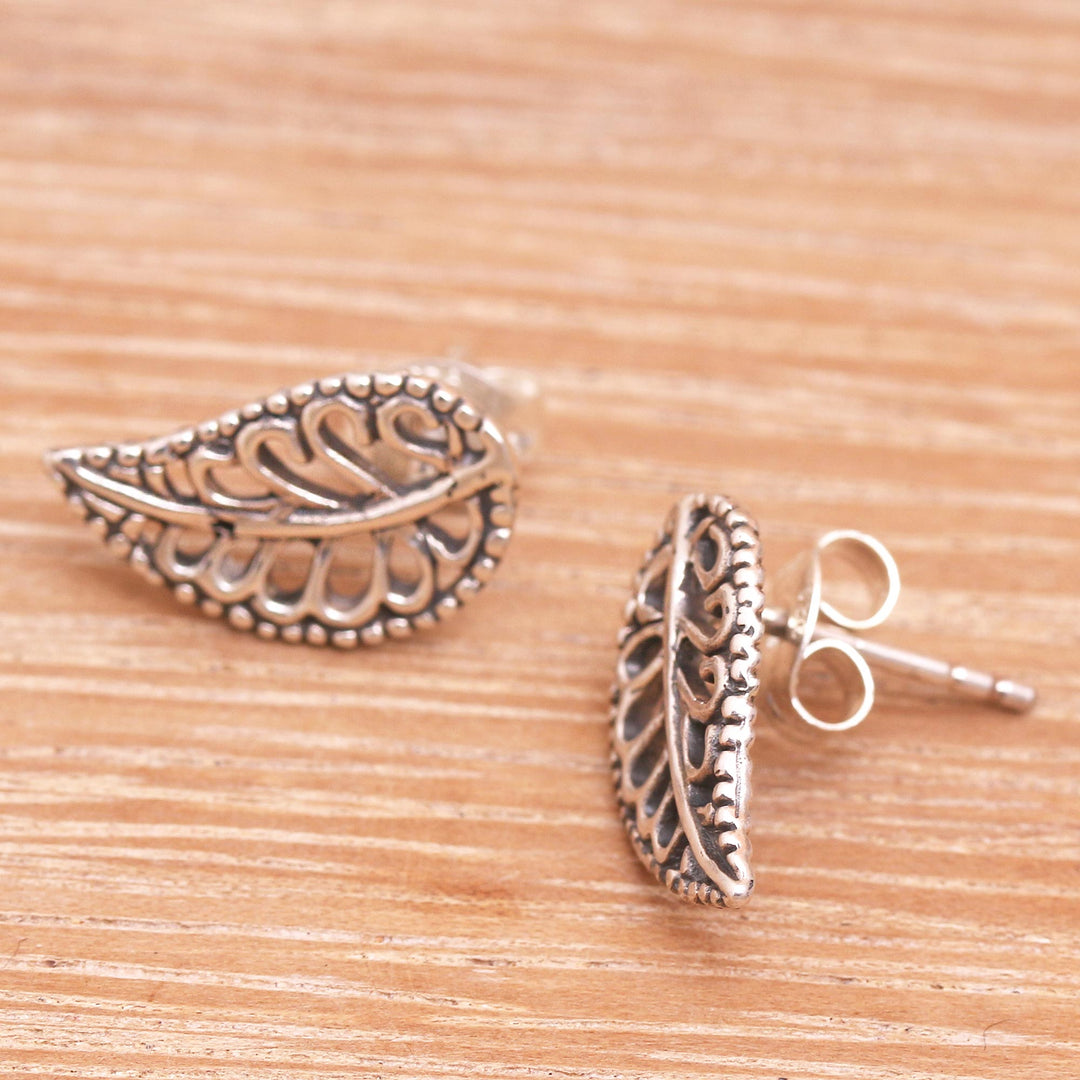 Balinese Leaf Shaped Sterling Silver Drop Earrings - Leafy Wonder