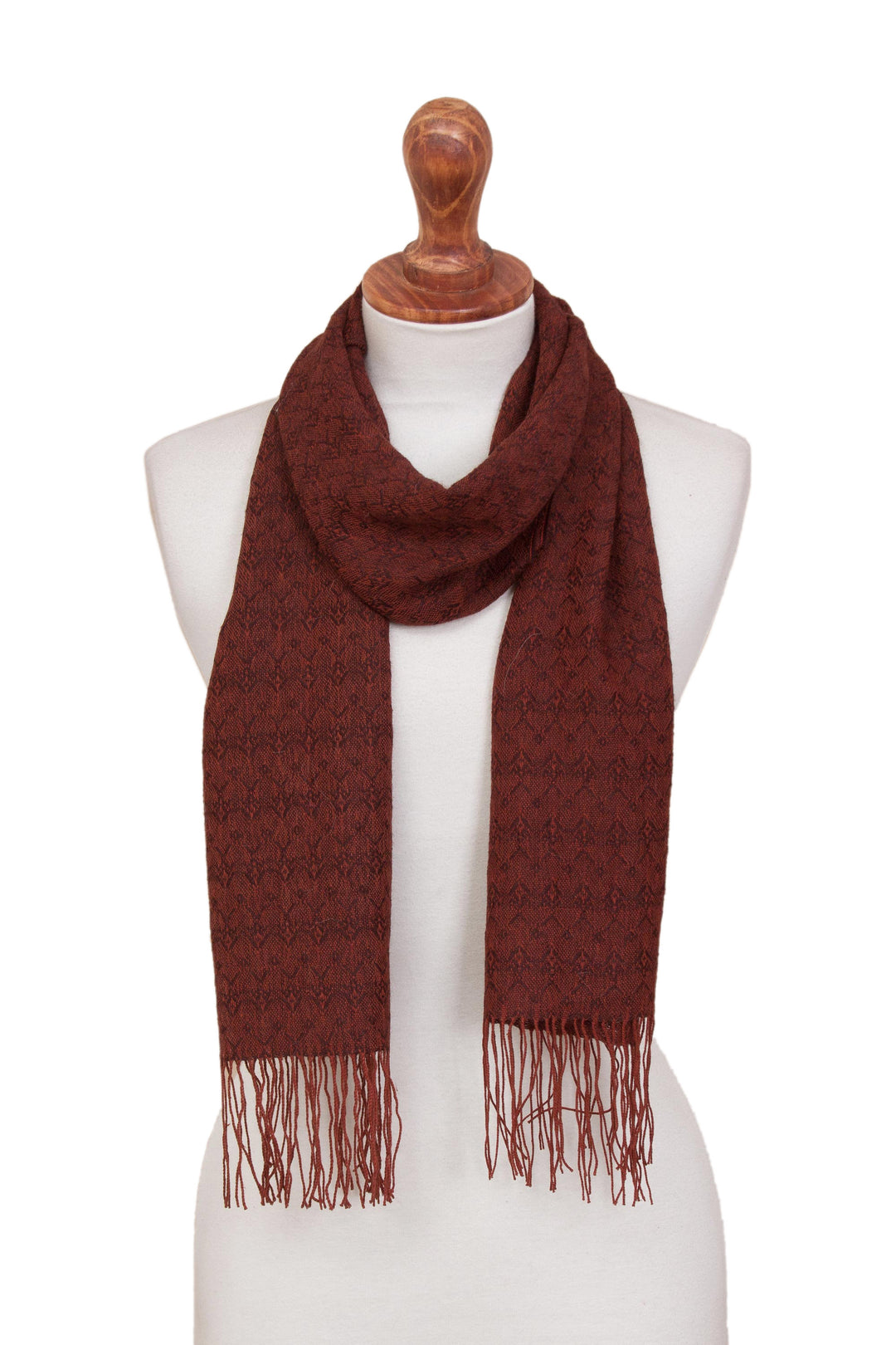 Orange-Brown Subtle Diamond Pattern 100% Alpaca Woven Scarf - Subtle Spice