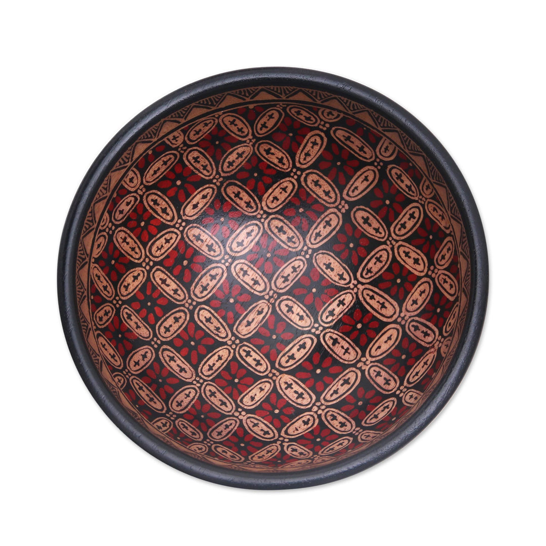 Indonesian Batik Wood Decorative Bowl  - Truntum Parade