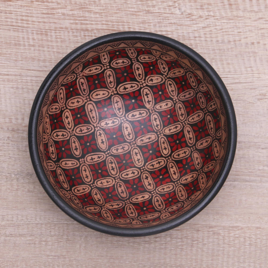 Indonesian Batik Wood Decorative Bowl  - Truntum Parade