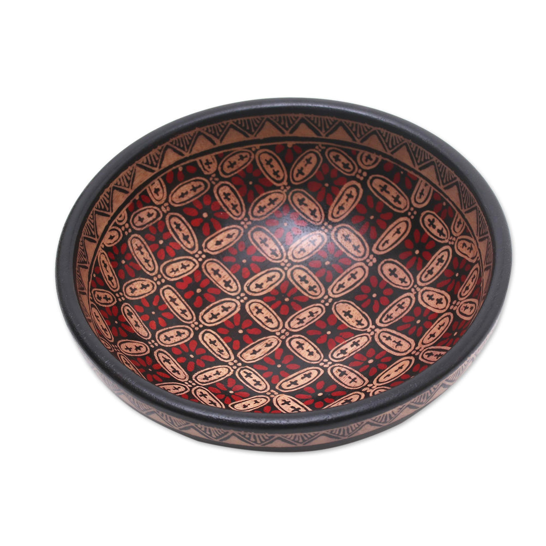 Indonesian Batik Wood Decorative Bowl  - Truntum Parade