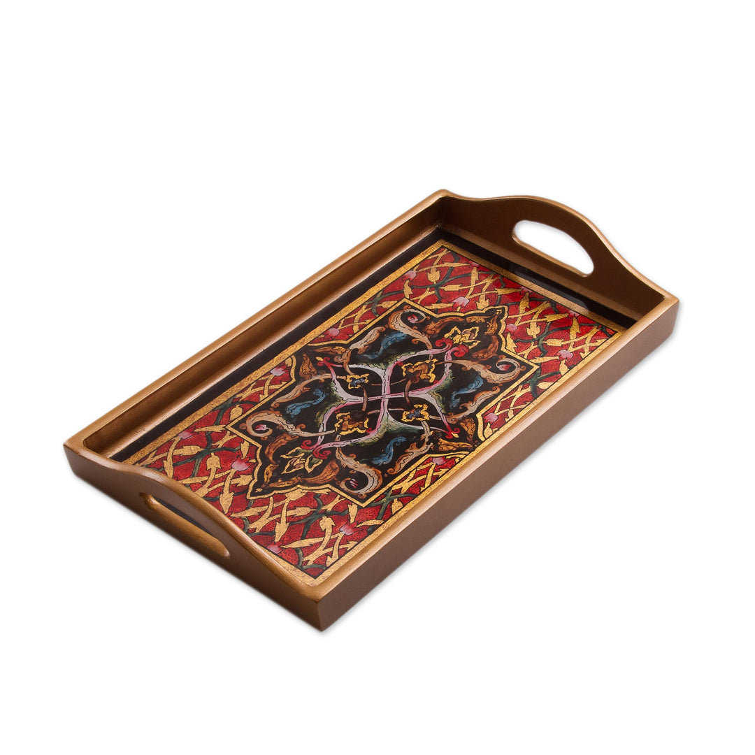 Floral Motif Reverse Painted Glass Tray from Peru - Floral Connection