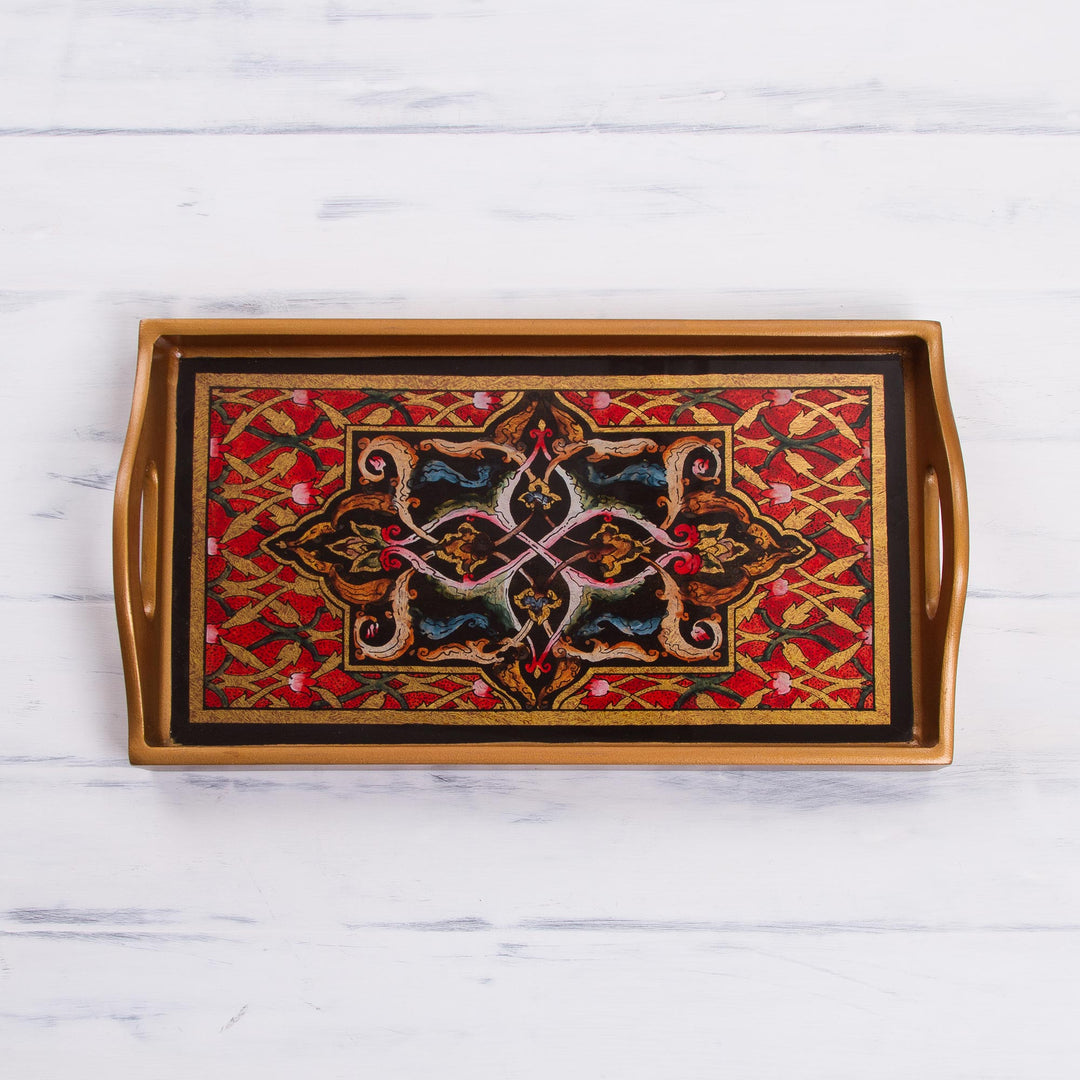 Floral Motif Reverse Painted Glass Tray from Peru - Floral Connection