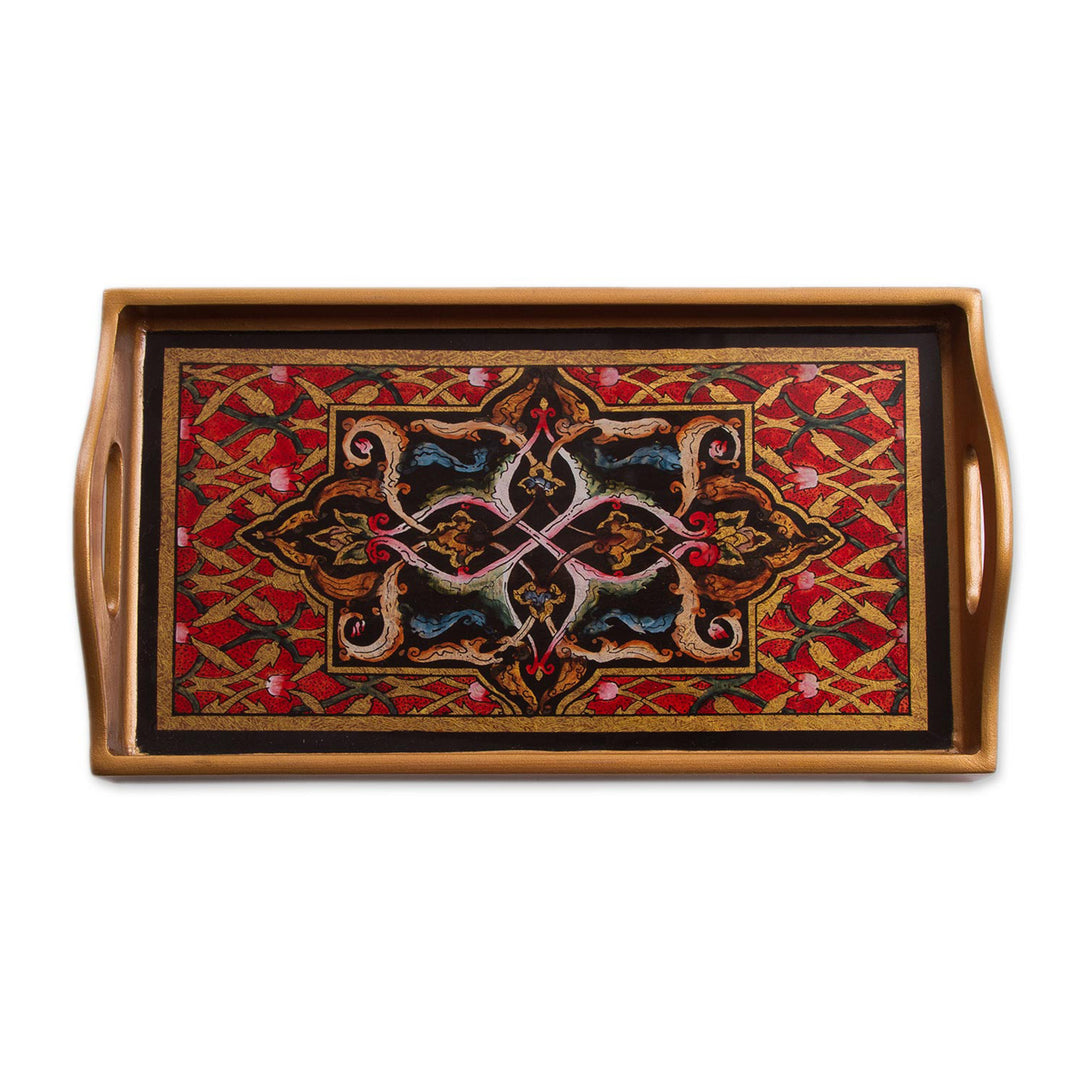 Floral Motif Reverse Painted Glass Tray from Peru - Floral Connection